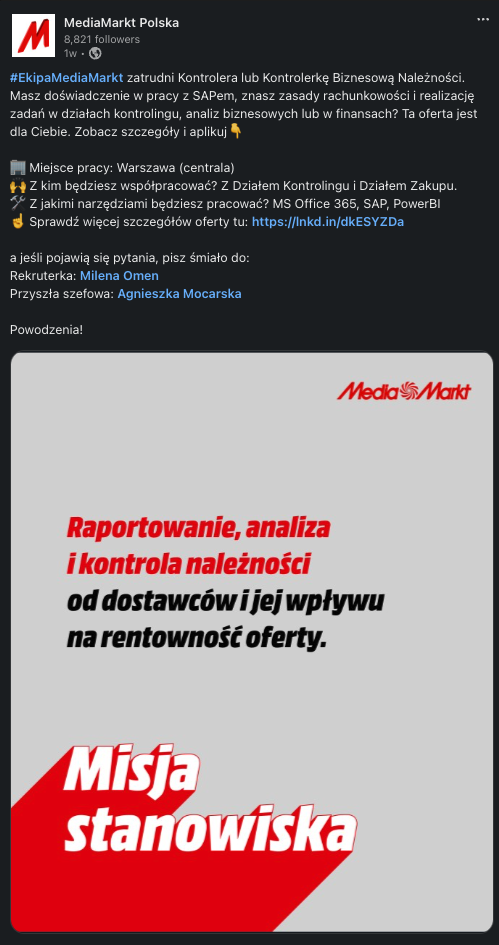 profil na LinkedIn @MediaMarkt Polska