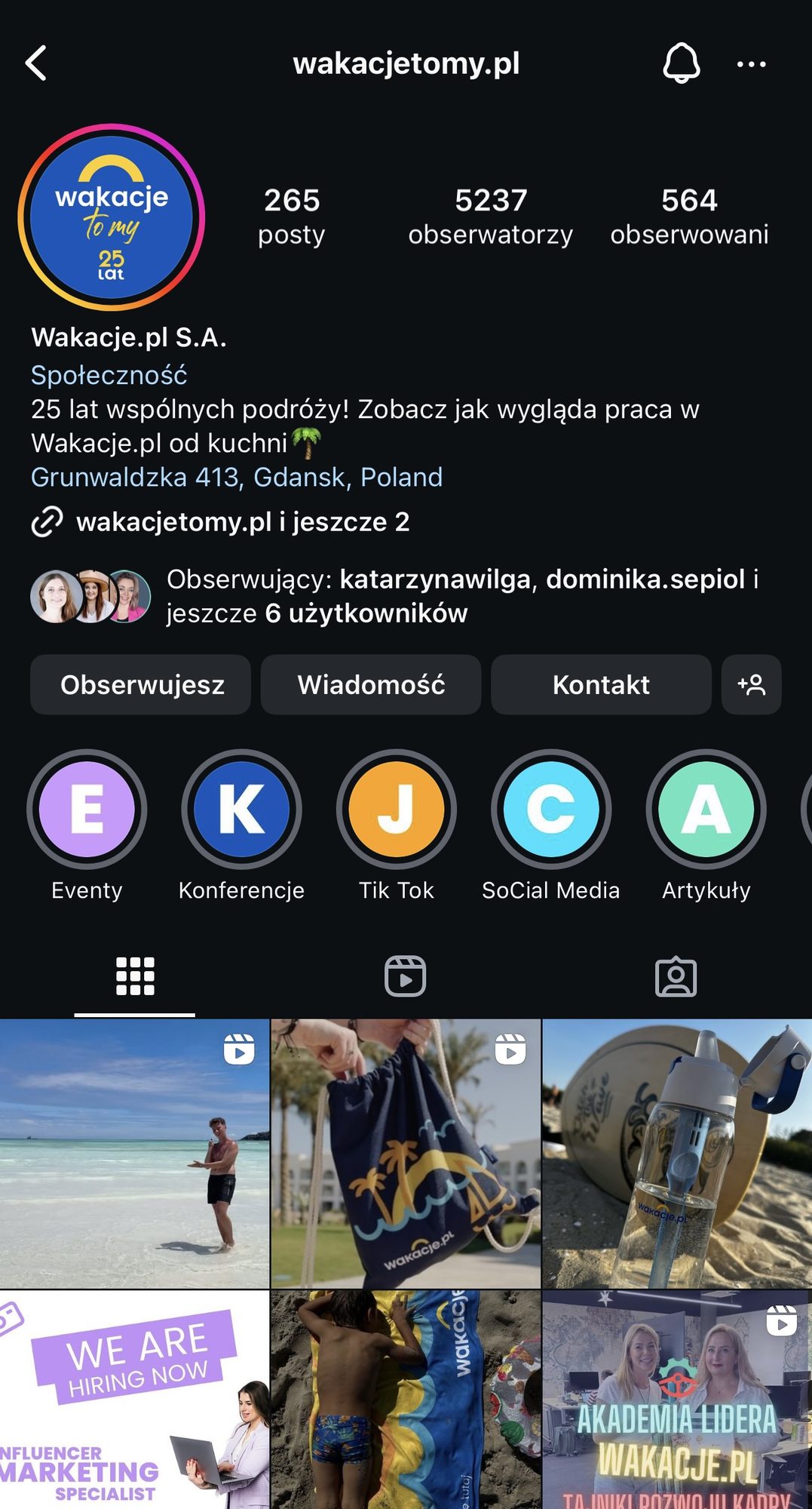 profil na instagramie @wakacjetomy.pl
